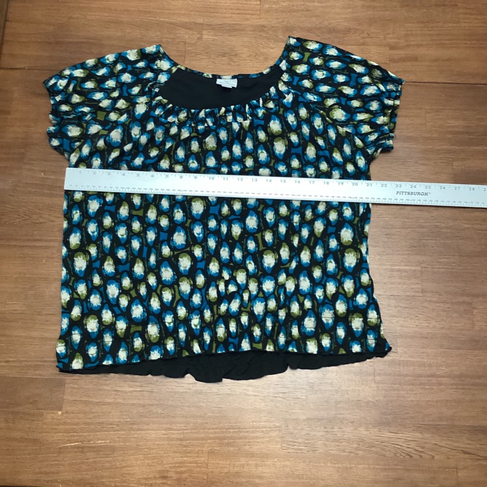 Worthington Womens XL Blue Green Abstract Print Short Sleeve Lined Blouse - Picture 5 of 7